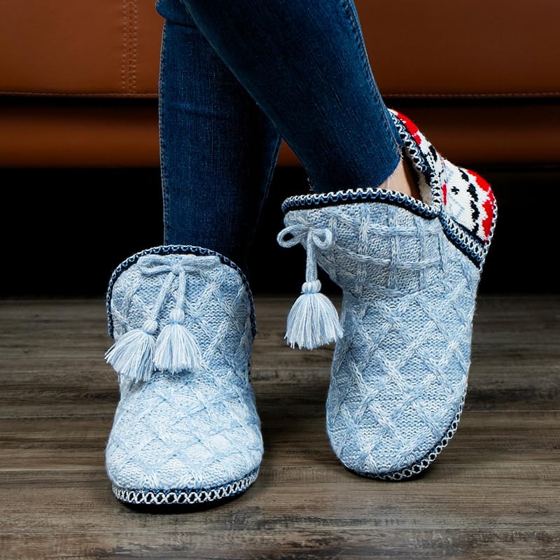 Cozylook Women’s Knit Boot Slippers with Memory Foam Insole - Warm, Non-Slip, Indoor/Outdoor