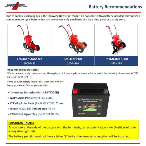 Newstripe EcoLiner Plus Battery Powered Field Striper (Part# 10004484) | Heavy Duty Diaphragm Pump, Detachable Spray Gun, 1-Gallon Cleaning Tank, 12V Deep Cycle Battery | 2-Year Warranty | Made in USA