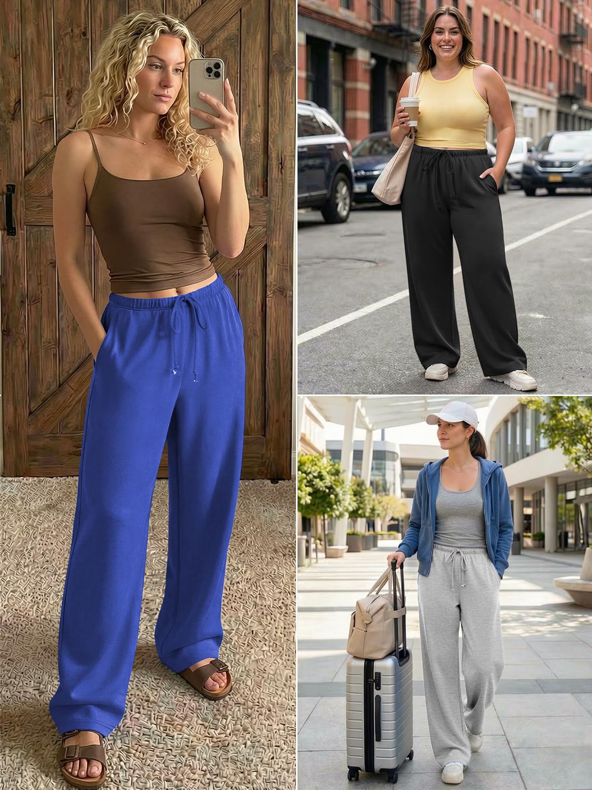 ATHMILE Womens White Wide Leg Sweatpants Long Straight Streetwear Drawstring Low Waist Casual Loose Baggy Workout Pants 2026