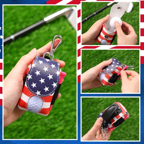 Abbylike Leather Golf Bag Tee Holder American Flag Golf Pouch with Keychain Clip Mini Ball Pouch Bag Gift for Dad Independence Day Style Stuff