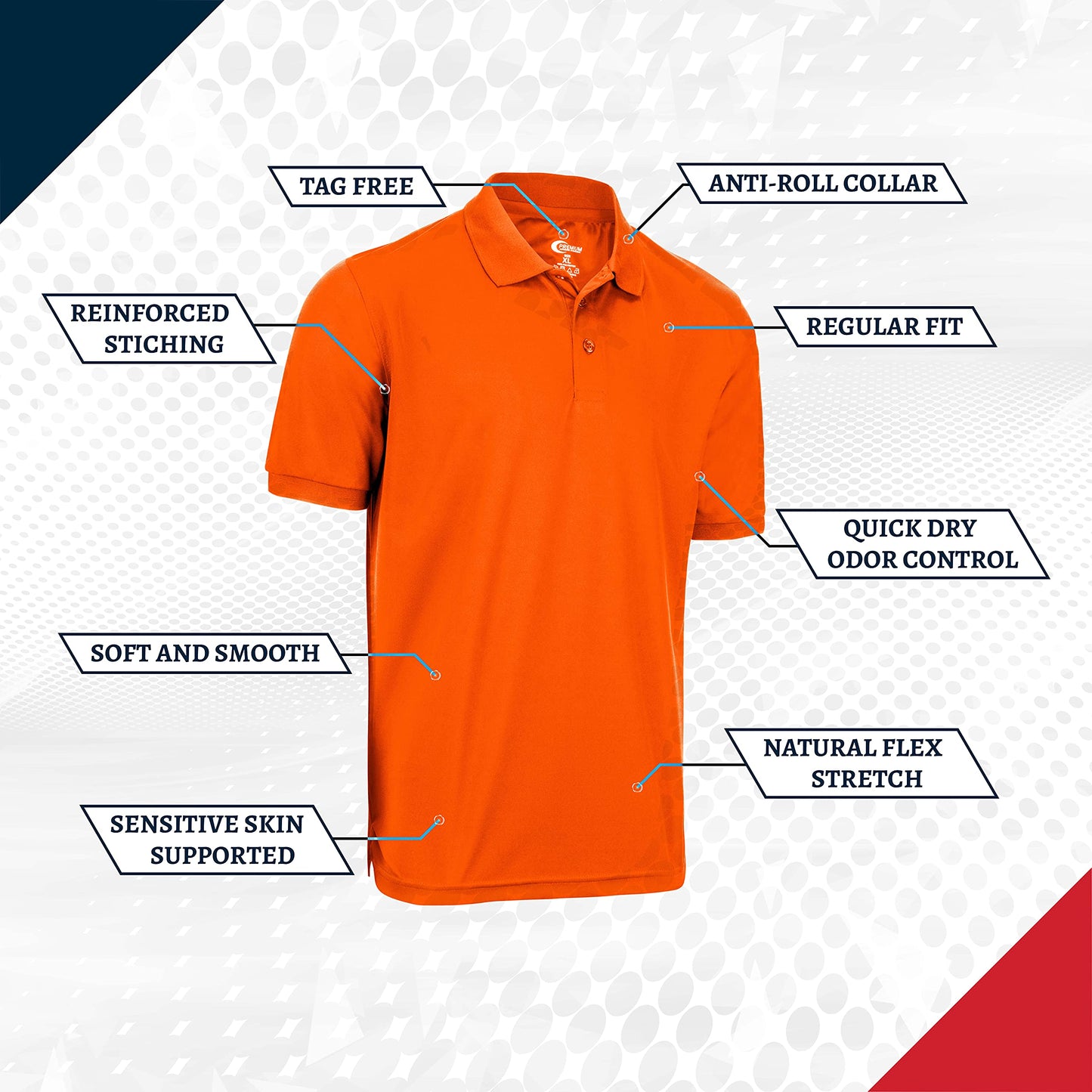 Premium Wear Men's High Moisture Wicking Polo T Shirts | Orange - Small