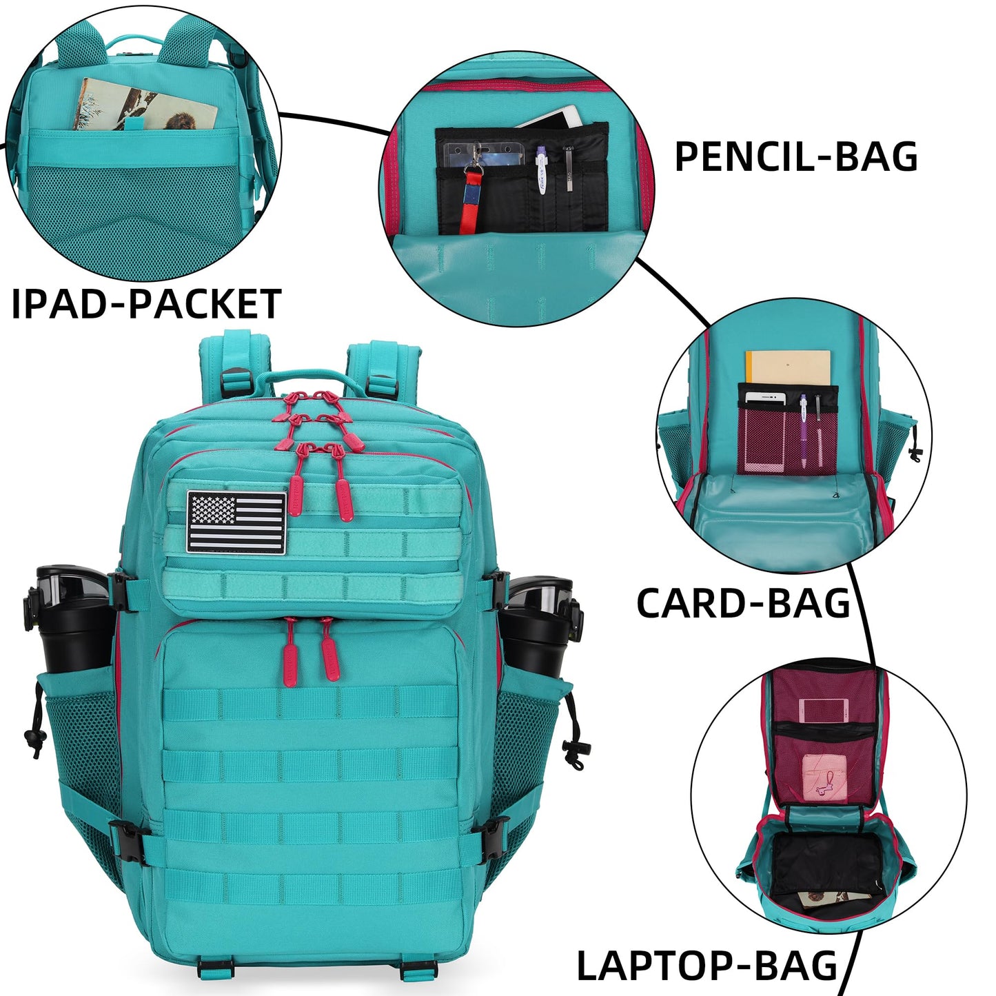 HongXingHai 45L Military Tactical Backpacks 3 Days Assault PackBag Fitness Rucksack Hiking Molle Daypack (Miami Vice)