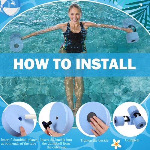 Soulchen 6 Pack Pool Exercise Equipment Water Dumbbells Pool Resistance Aerobic Weights EVA Foam Dumbbell with Handle Strip for Aqua Therapy Water Aerobics Weight Loss Fitness(Pale Blue,Mixed)