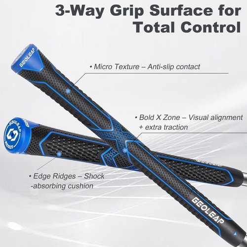 Geoleap Golf Grips 13 Pack,Non-slip and High Shock-absorbing Golf Club Grips ,Choose between 13 Grips with 15 Tapes and Full Kits.(Midsize-Black Blue( 15 tapes))