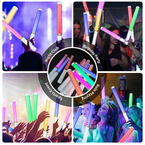 Bsgifts LED Glow Sticks 2 Pack, Reusable Light Up Toys 15 Colors Light Stick Bulk, Glow Party Supplies for Wedding, Birthday, Raves, Concert, Camping, New Year, Halloween, Christmas (with AAA Battery)