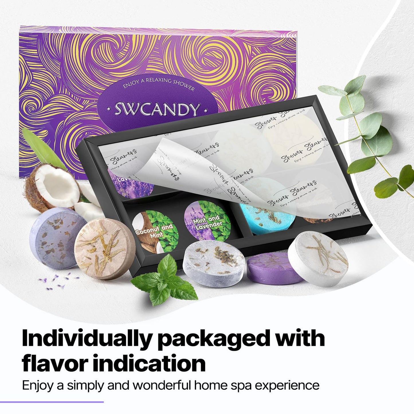 SWCANDY Shower Steamers Aromatherapy Gifts for Women 8 Pcs Shower Home Spa