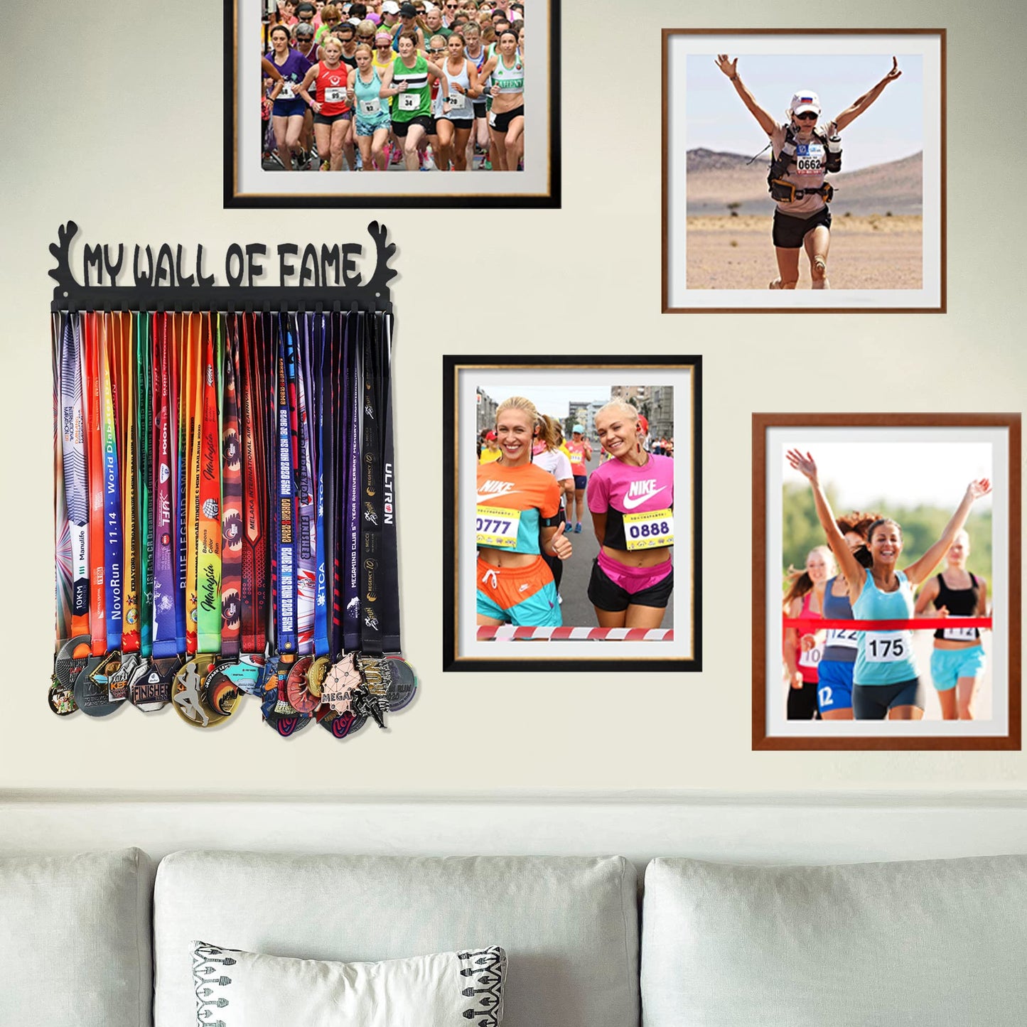Goutoports My Wall of Fame Medal Hanger Display,20 Hooks Trophy Shelf,Stainless Steel Wall Mount,Holds 60+ Medals,for Gymnastics,Soccer,Race,Swim,Marathon Athletes