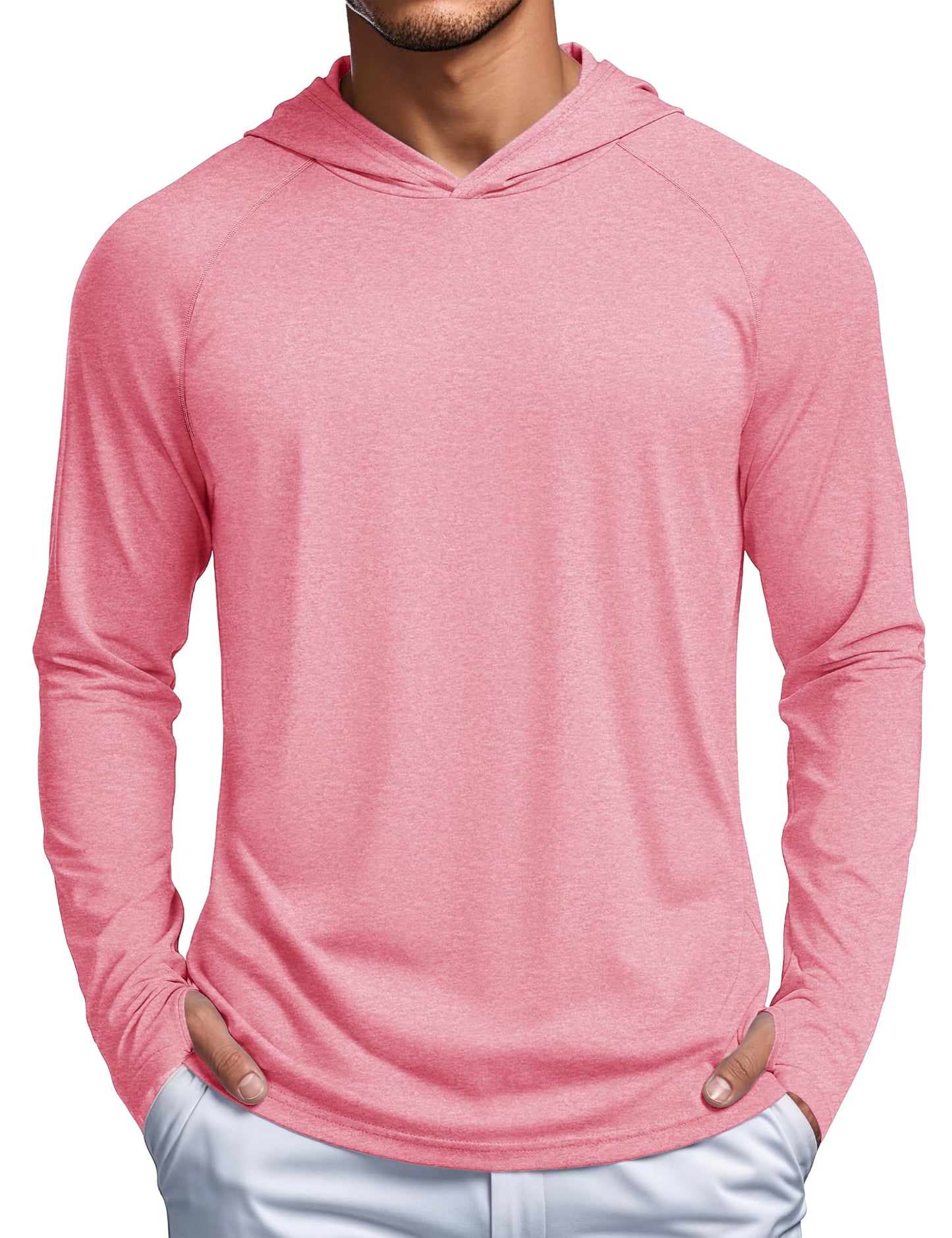 MAGCOMSEN UV Shirts for Men Long Sleeve SPF Sun Protection Hooded Shirt Lightweight Swim Fishing Athletic Tshirt for Summer Pink, S