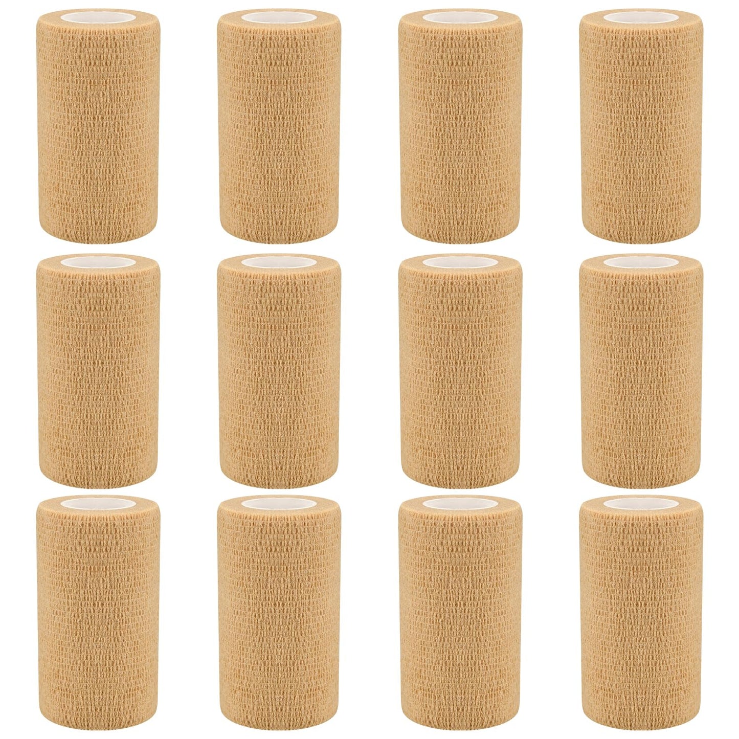 4" Self Adhesive Bandage Wraps, 12pcs Vet Wraps, Skin Color, 5 Yard Self Adherent Wraps for Sports, Wrist, Ankle and Swelling