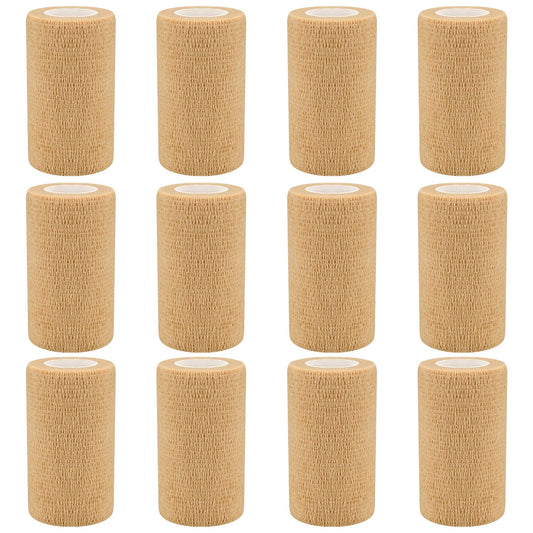 4" Self Adhesive Bandage Wraps, 12pcs Vet Wraps, Skin Color, 5 Yard Self Adherent Wraps for Sports, Wrist, Ankle and Swelling