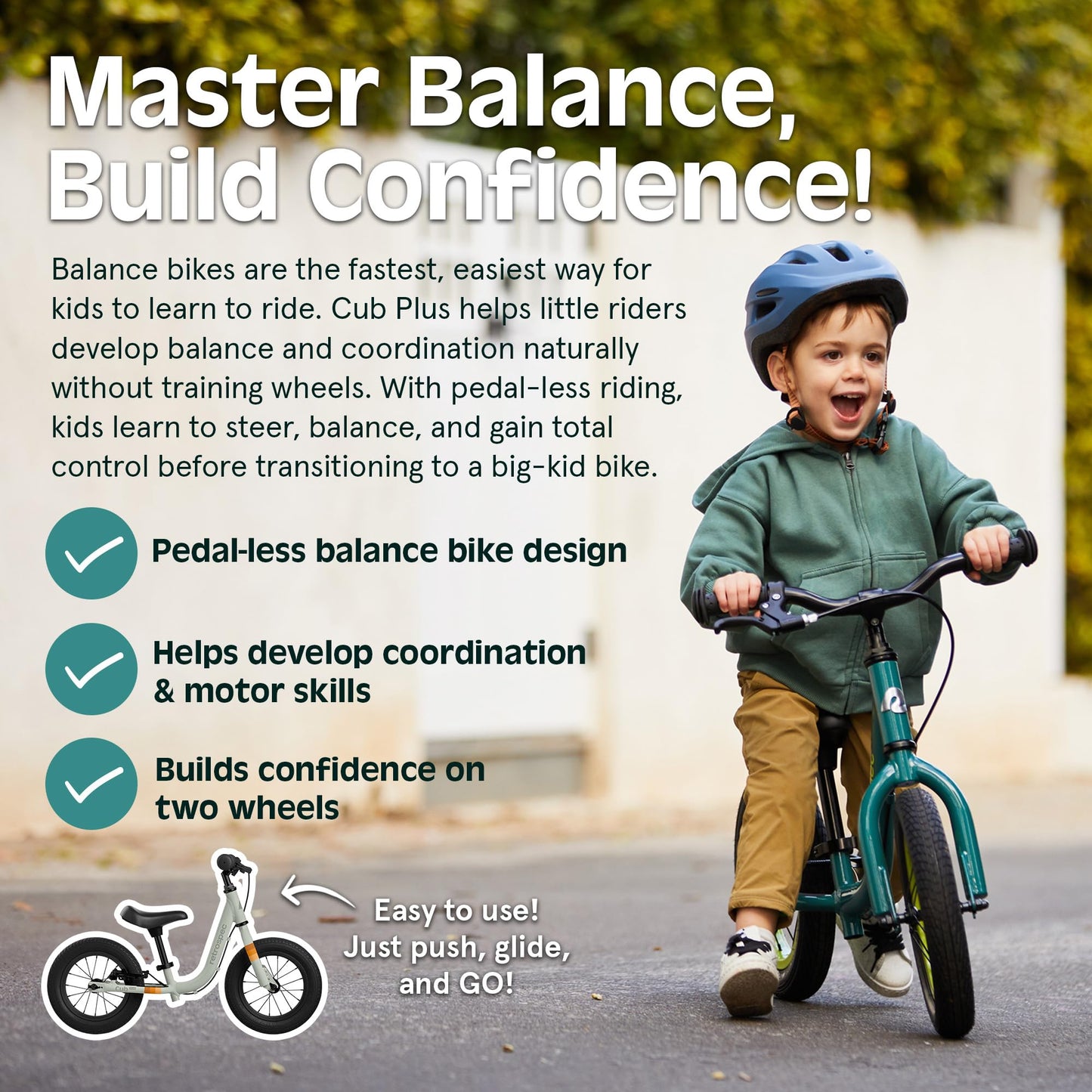 Retrospec Cub Plus Toddler Balance Bike for Boys & Girls Ages 18 Months - 4 Years with Adjustable Seat, Handlebars & V-Brake, Lightweight Frame, Air-Filled Tires