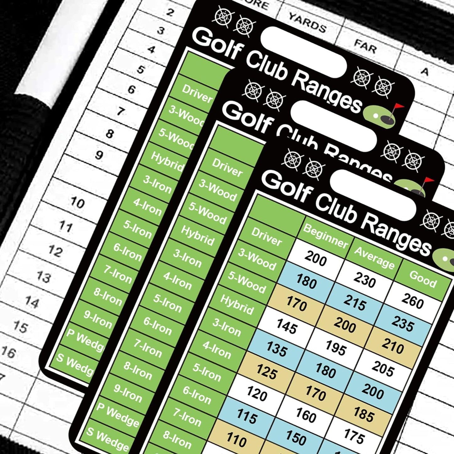 10 Pcs Golf Club Range Chart Card 2 x 3.5 inch Golfers Quick Reference Distance Card Golf Club Range Estimation Cheat Sheet Golfing Guide Cards for Golf Yardage Book Golf Club Game Scorecard