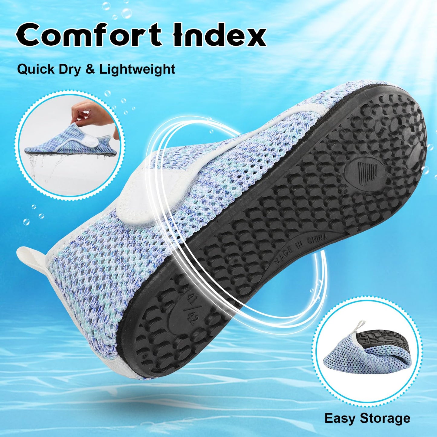 Aqua Socks - Barefoot Water Shoes for Men & Women - Non-Slip, Beach & River, Summer Size
