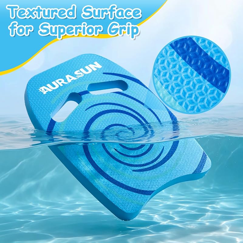 AURASUN 2 Pack Kick Boards for Adults - High Buoyancy Pool Training Aid, Non-Slip 17 x 12.5 x 1.2 in - Blue Variation