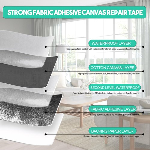 Autrends Canvas Repair Tape,Fabric Repair Patch,4×70 Inches,Outdoor Gear Patch, Waterproof,Self-Adhesive for Repairing Boat Covers,Tents,Sofas,Patio Umbrellas,Lounge Chairs,Awnings Beige2.0
