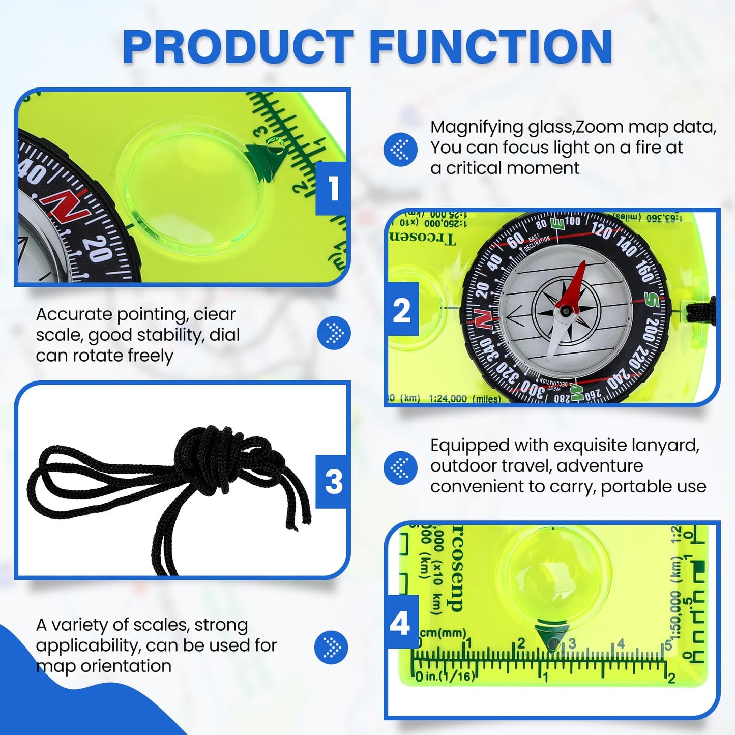 Outdoor Compass with Adjustable Declination, Magnifier, Ruler, Scale, Multifunctional Kids Waterproof Compass for Map Reading, Hiking, Camping, Navigation and Survival.
