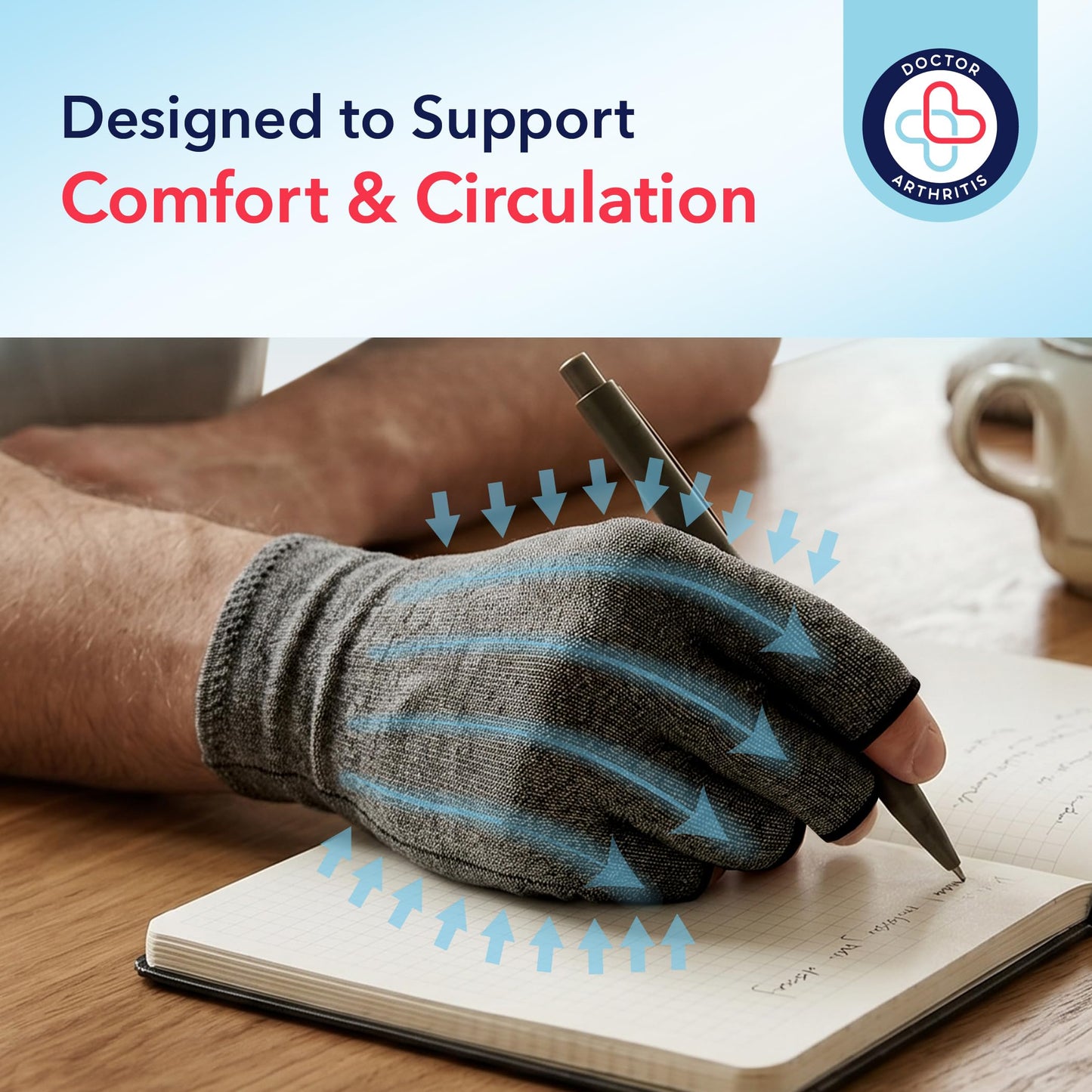 Doctor Developed Compression Gloves for Women and Men, Open-Finger Arthritis Gloves for Carpal Tunnel, Typing & Hand Pain Relief, With Doctor Handbook (Grey, M)