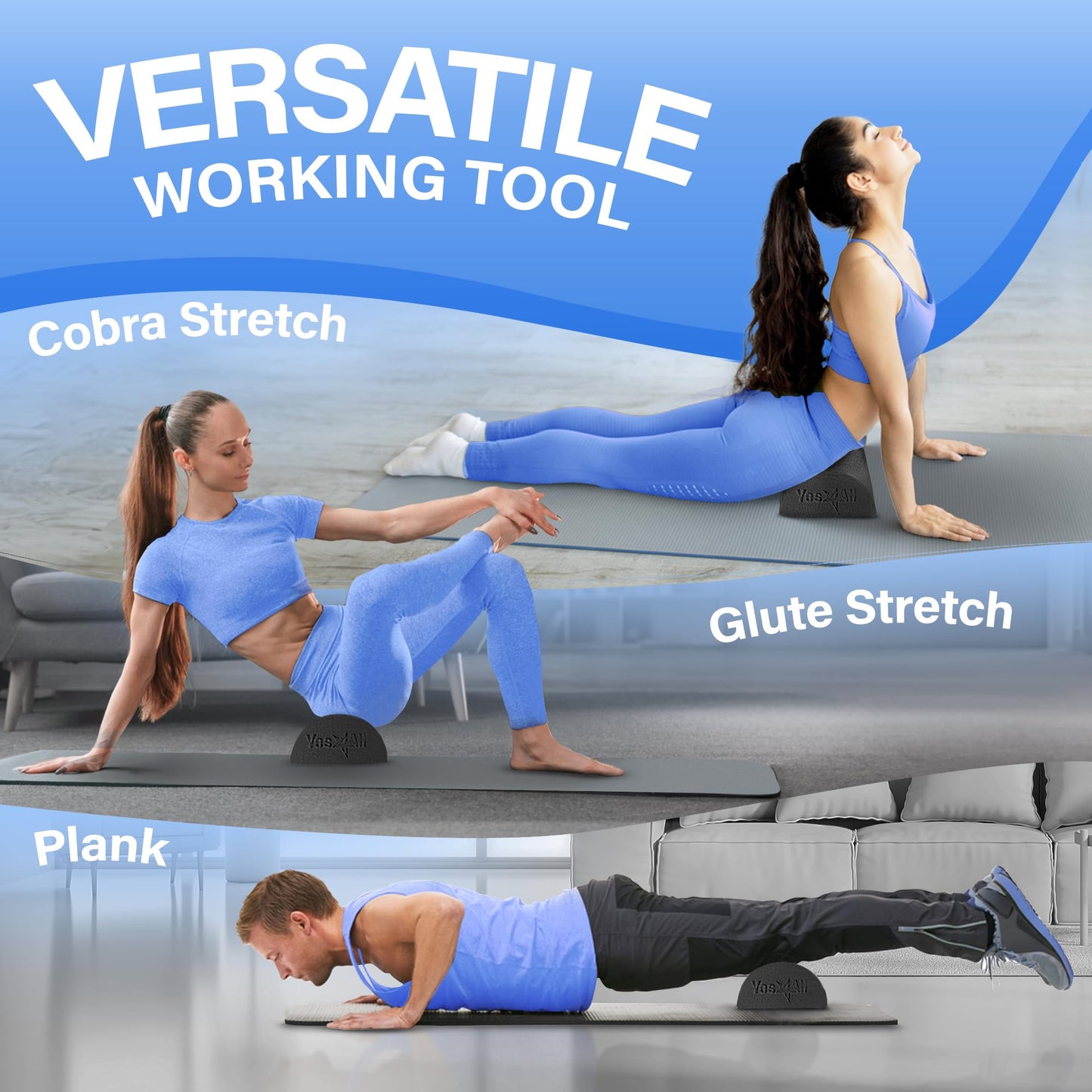 Yes4All Half Foam Roller, PE Material, Medium Firm, Back Roller for Stretching, Mobility, Yoga & Pilates, Black, 18 Inch