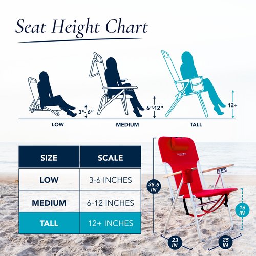 Caribbean Joe Folding Beach Chair, 4 Position Portable Backpack Foldable Camping Chair with Headrest, Cup Holder, and Wooden Armrests, Red, 33.5"D x 3"W x 25"H