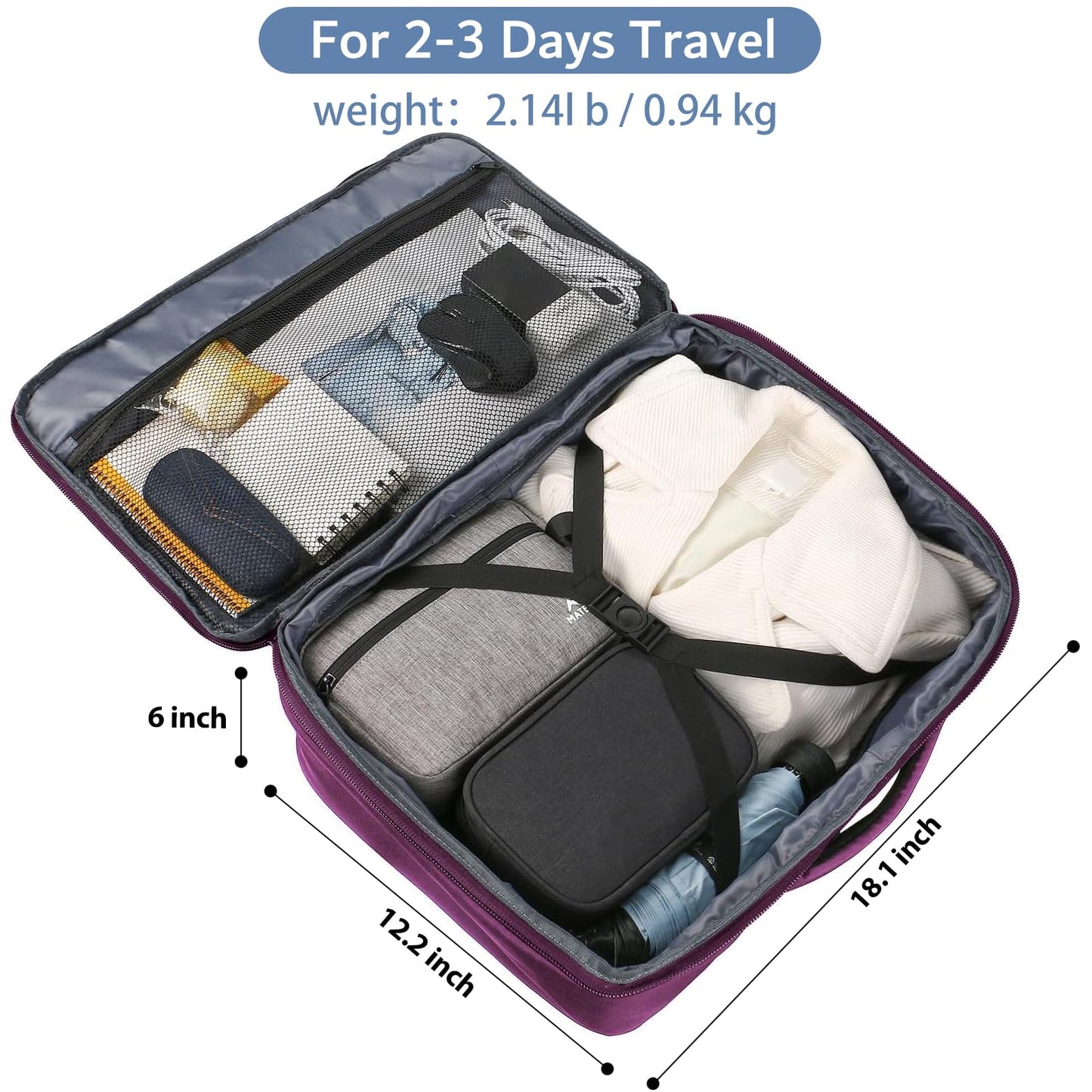 MATEIN Carry on Backpack for Women, 27L Flight Approved Backpack for Teacher Nurse, Fashion Expandable Airline Daypack for Plane, Lightweight Hiking Weekend Back Pack, Traveler Gifts, Purple