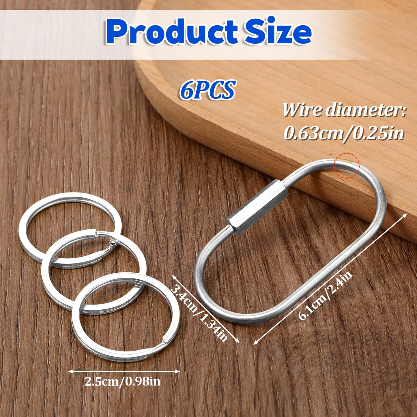 2.52 x 1.34 Inch 2 Pcs Brass Screw Lock Keychain with 4 Rings, Sliver Brass Screw Lock Clip Key Chain Ring Durable Simple Brass-Keychain Holder Brass-Key-Ring Simple Style Car keychain for Men Women,