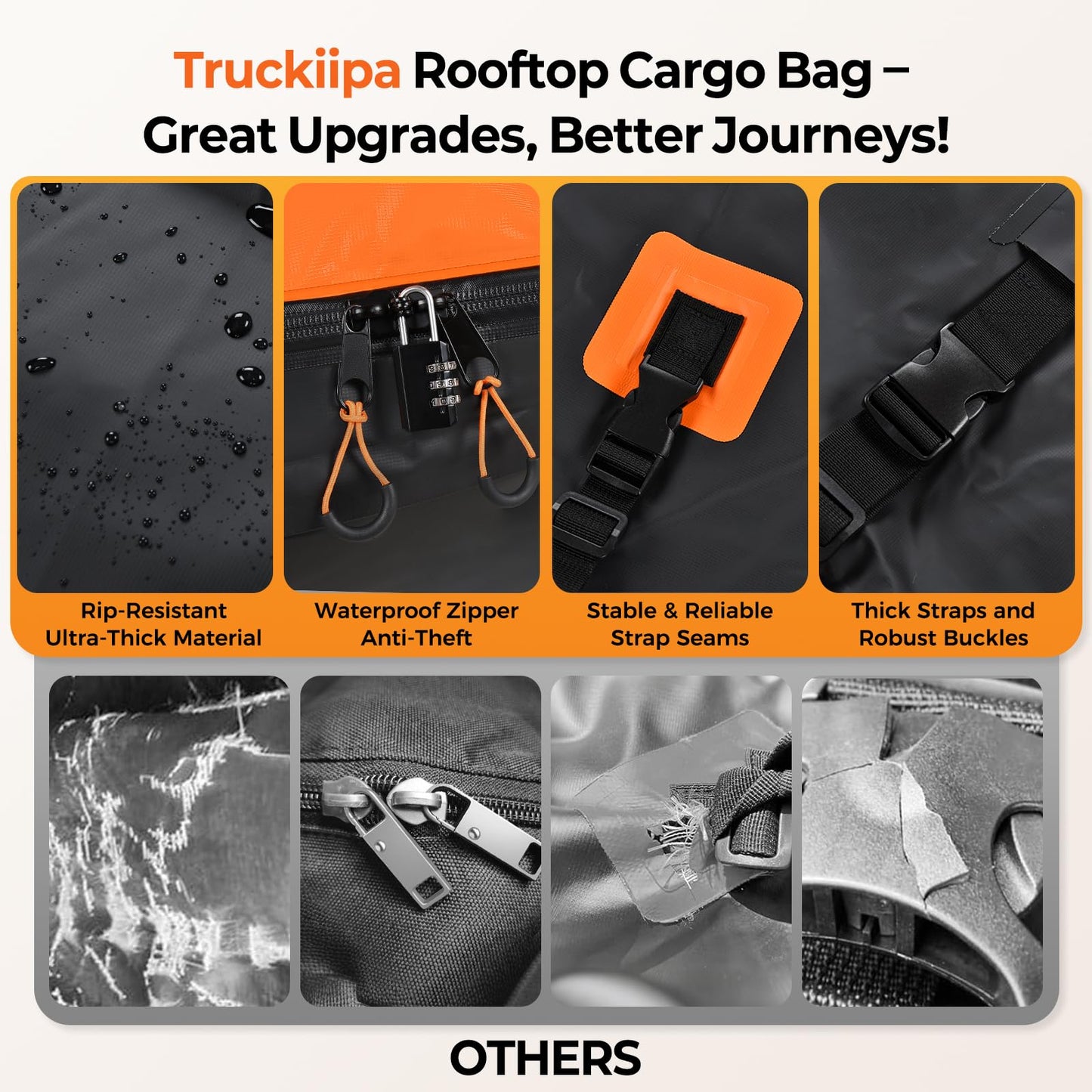 Truckiipa Car Rooftop Cargo Carrier Bag, 20 Cubic Feet Waterproof Roof Cargo Carrier Bag, Soft Shell Car Top Cargo Box for All Vehicles with/Without Racks, Anti-Slip Mat, Door Hooks, Luggage Lock