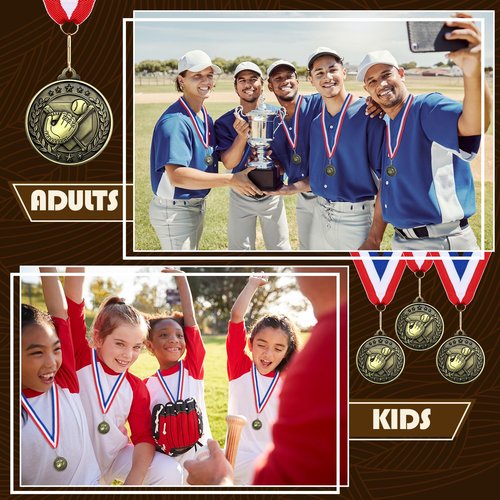 Misdary 12 Pack Medals with Neck Ribbons Team Participation Trophies for Kids Sports Awards Party Favors for Sports Competitions Celebration Gift(Bronze,Baseball)
