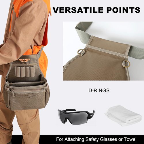 NEW VIEW Double Compartment Shell Bag - Shotgun Shell Pouch with 59 Inch Waist Belt & Chock Holder - Holds 60 Hulls, Fast Shell Removal - Shooting Accessories for Sporting Clays, Trap Shooting