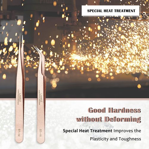 LANKIZ Eyelash Extension Tweezers Stainless Steel Straight and Curved Volume Lash Tweezers Set for Eyelash Extension Professional-Rose Gold