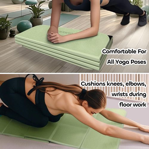 Foldable Extra Thick 1/2" Yoga Mat,Non Slip,Easy to Store for Yoga/Travel/Pilates/Workouts/Camping,Eco-Friendly Exercise (70.9"L x 24"W) (Green & Black)