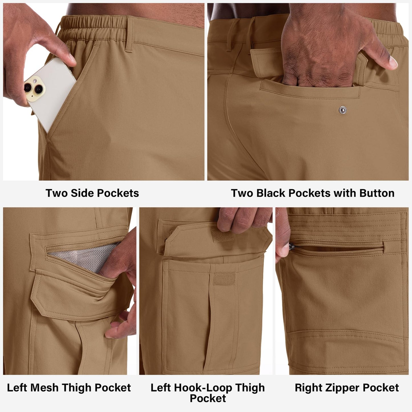 Jessie Kidden Mens Outdoor Casual Expandable Waist Lightweight Water Resistant Quick Dry Fishing Hiking Shorts (6222 Dusty Brown 44)