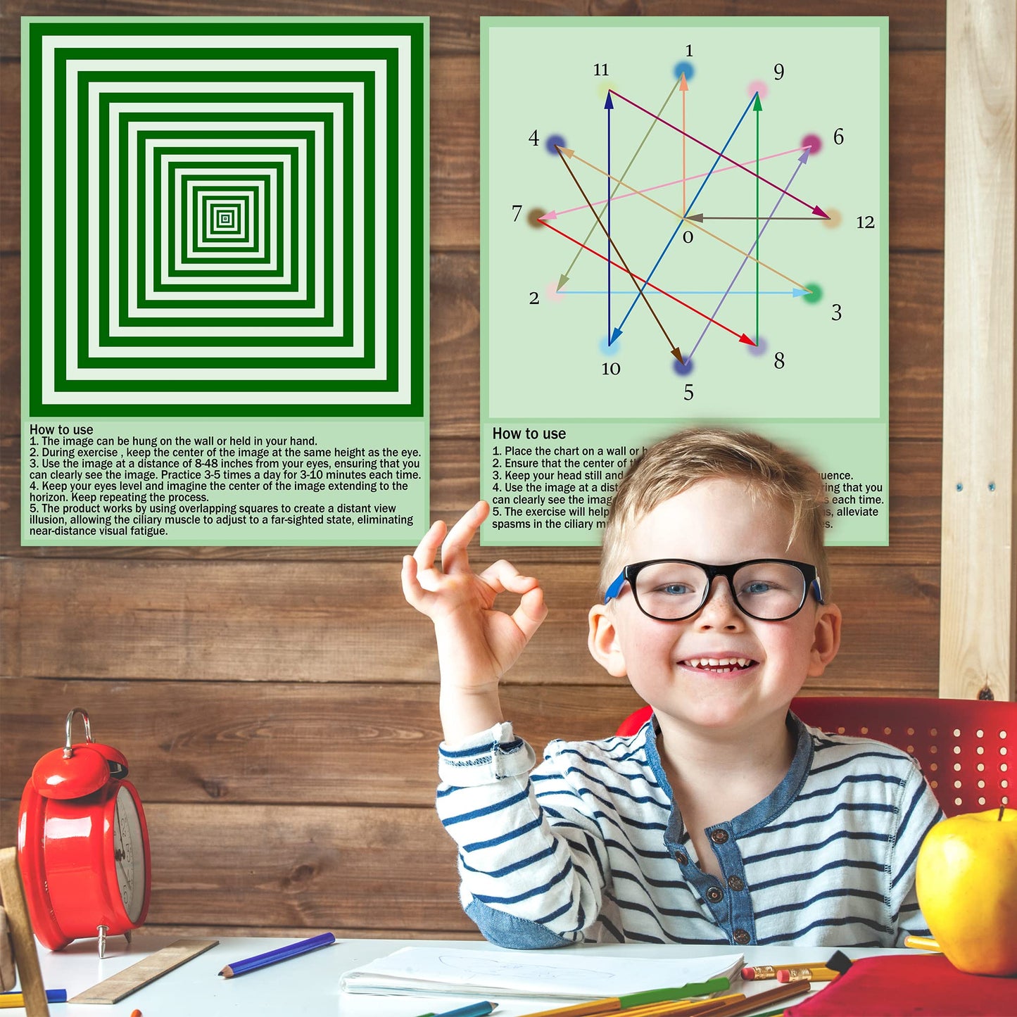 SADIKALO 6-Pack Eye Exercise Chart - Visual Muscle Relaxation Wall Art for Home, School, & Office - Waterproof Posters & Desk Signs