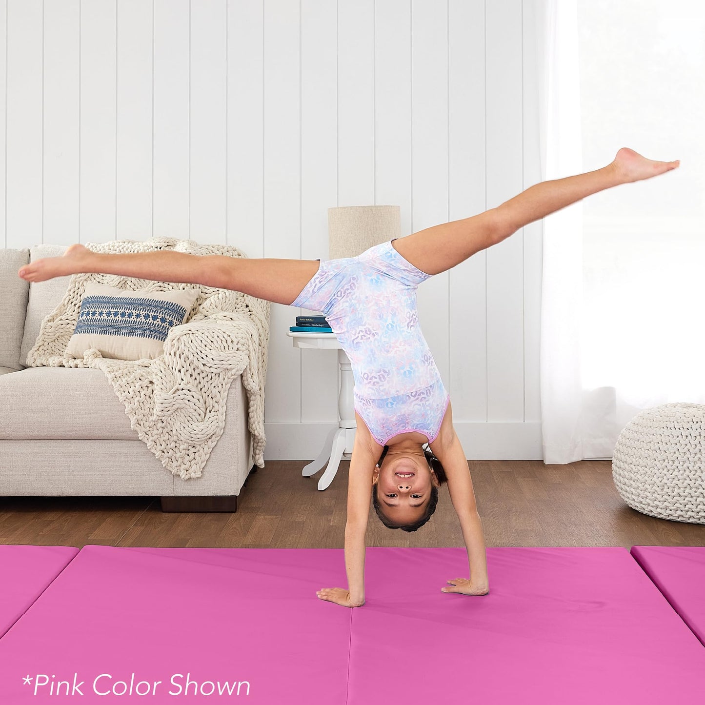 Best Choice Products 10ftx4ftx2in Folding Gym Mat 4-Panel Exercise Gymnastics Tumbling Workout Fitness Floor Mats w/Carrying Handles - Pink Stripe