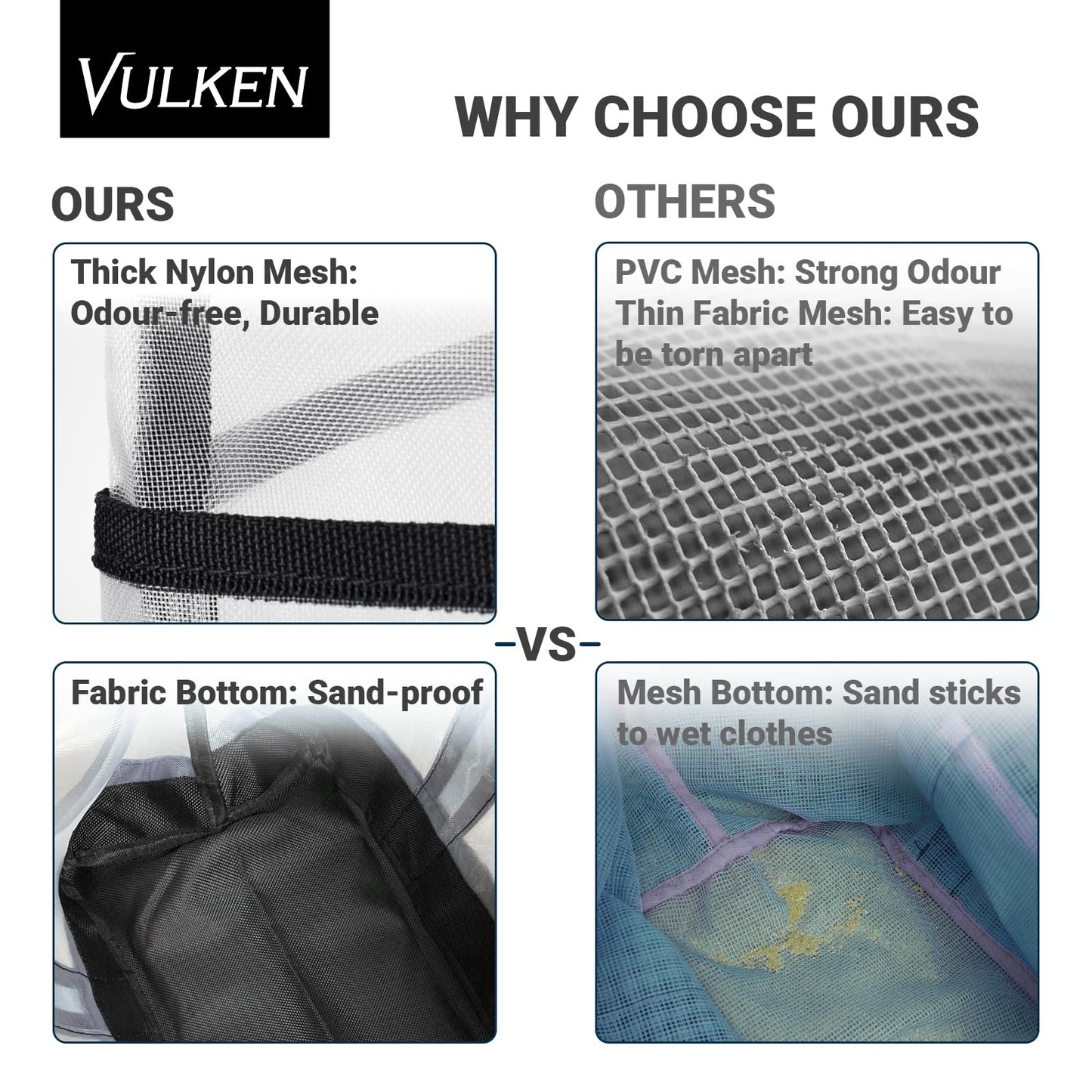 Vulken 42L Extra Large Mesh Beach Bag. 9 Pockets Top Zip Tote Bag Shoulder Bag. (Black&White)