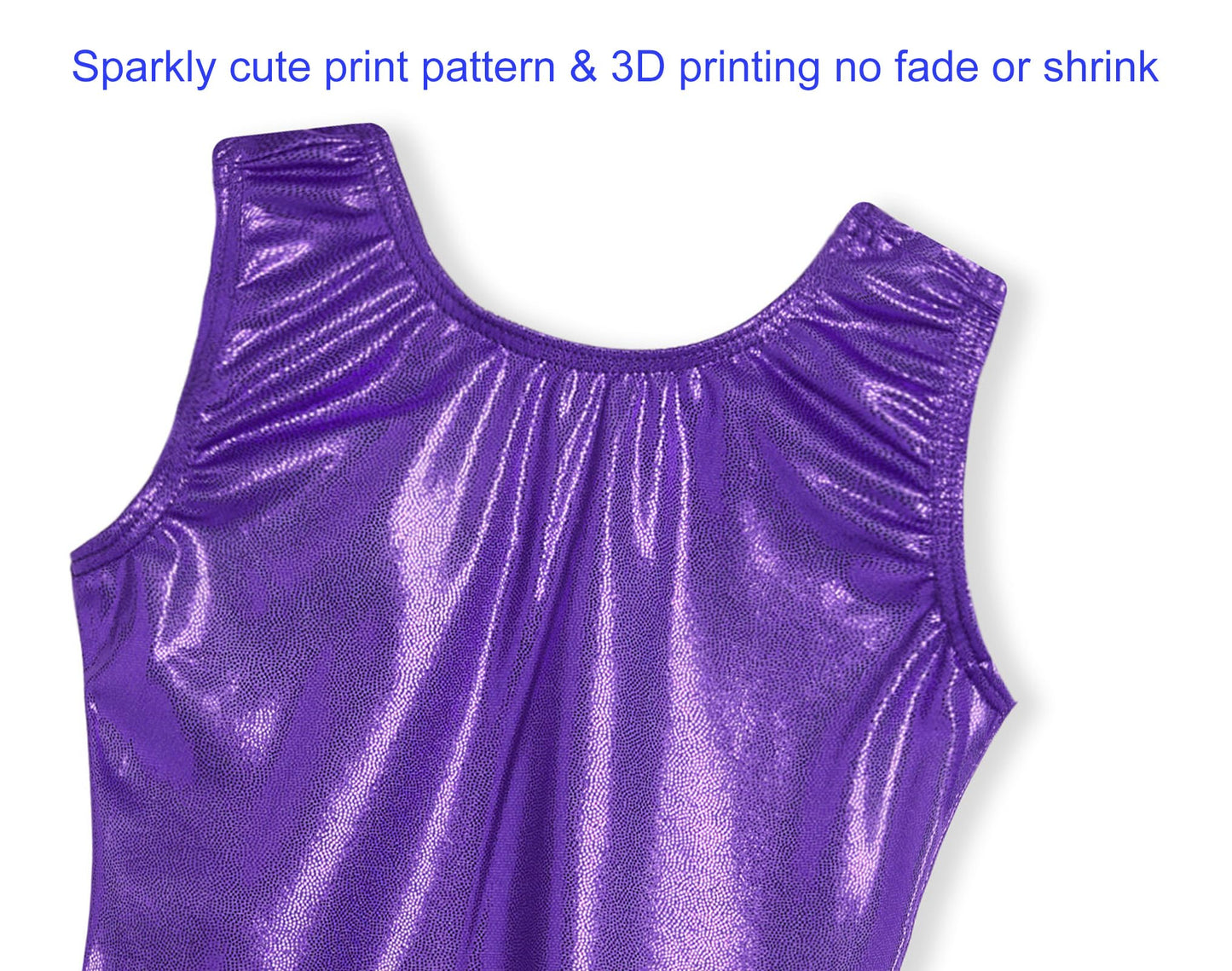 Domusgo Girls Leotards for Gymnasitics Size 5-6 Years Old Sparkly Purple Sleeveless Practice Biketard