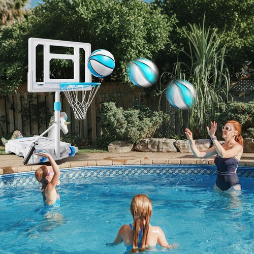 Skytime Pool Basketball Hoop Poolside, Stainless Steel Rust-Proof 32" Portable Basketball Hoop Outdoor, Height Adjustable Swimming Pool Basketball Goal Set, Perfect for Swimming Pool & Home Play,25L