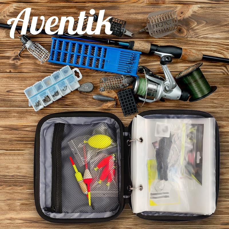Aventik Blue Fishing Tackle Binder - Hard EVA Shell, 10 Clear Bags, Large Capacity