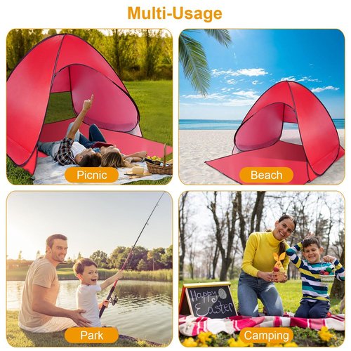 Beach Tent Pop Up Beach Tent Canopy Sun Shade Shelter Anti-UV Automatic Waterproof for 2-3 Person with Net Window Storage Bag Outdoor Camping Fishing Park Bea ch