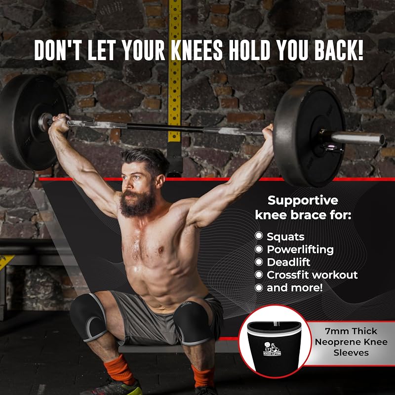Nordic Lifting 7mm Neoprene Knee Sleeves – Black Large, Compression Support for Weightlifting