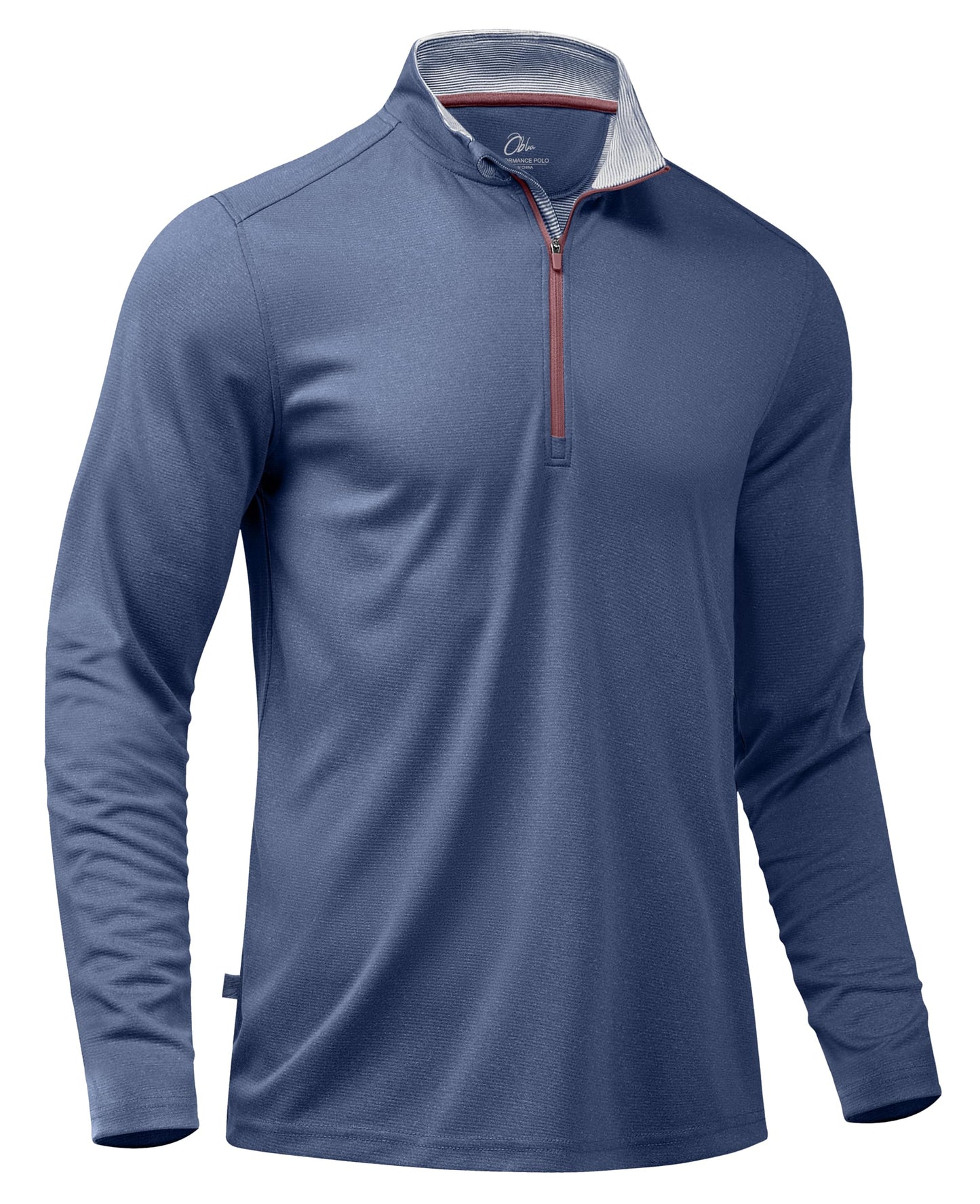 Obla Golf Quarter Zip Pullover for Men Mock Neck Sweatshirt Lightweight Sun Protection Men's Long Sleeve Golf Shirt (Deep Blue Melange_XL)