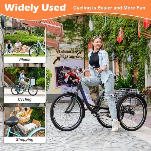 MOONCOOL Adult Tricycles 3 Wheel 7 Speed Trikes, 20/24/26 inch Adult Trikes 3 Wheeled Bike with Basket for Seniors, Women, Men.