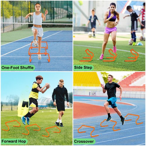 Agility Hurdles Training Equipment - 5 Speed Hurdles and 10 Soccer Cones with Carrying Bag for Soccer, Football, and Track Drills, Ideal for Athletes Speed and Agility Training