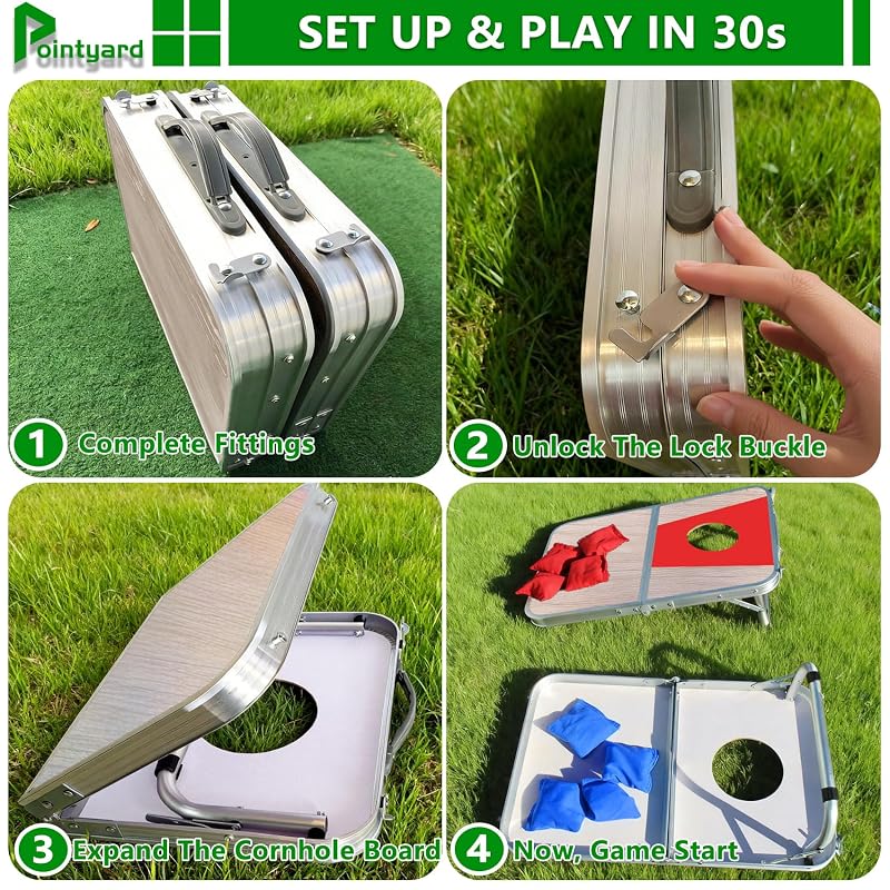 Portable Cornhole Board Set 24x16in Foldable Family Yard Game — 2 Boards, 8 Bags, Rules (Variation: 24x16 In)