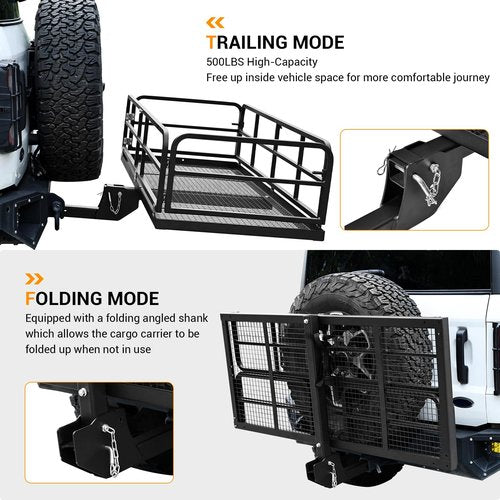Hitch-Mounted Cargo Carrier - Rear Luggage Carrier, 750 Lbs Folding Hitch Mount Cargo Basket for 2" Receiver, Heavy-Duty Luggage Storage for SUV, RV, Truck, and Trailer