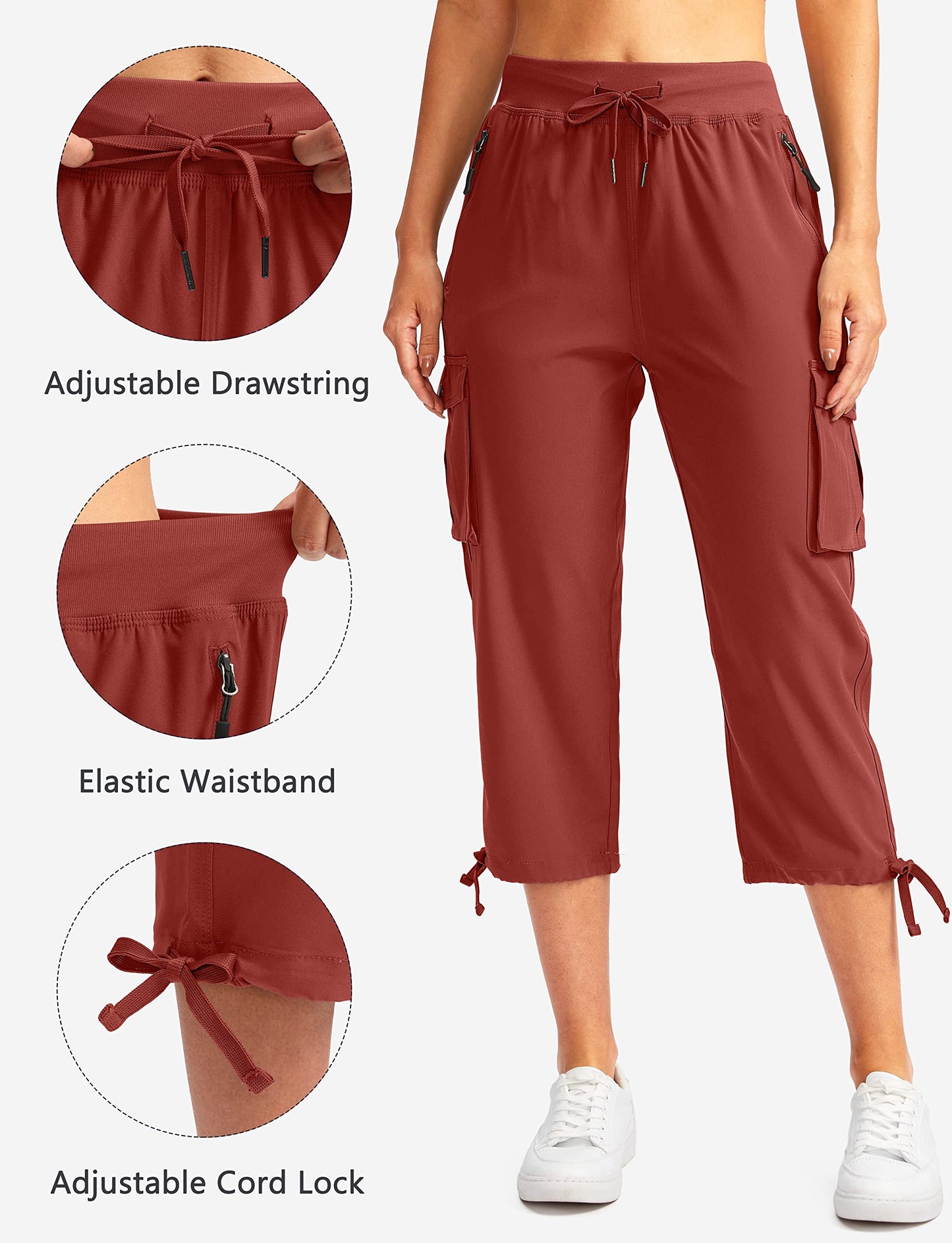 Soothfeel Women's Cargo Capris Pants with 6 Pockets Lightweight Quick Dry Travel Hiking Summer Pants for Women Casual (Savannah, 3XL)