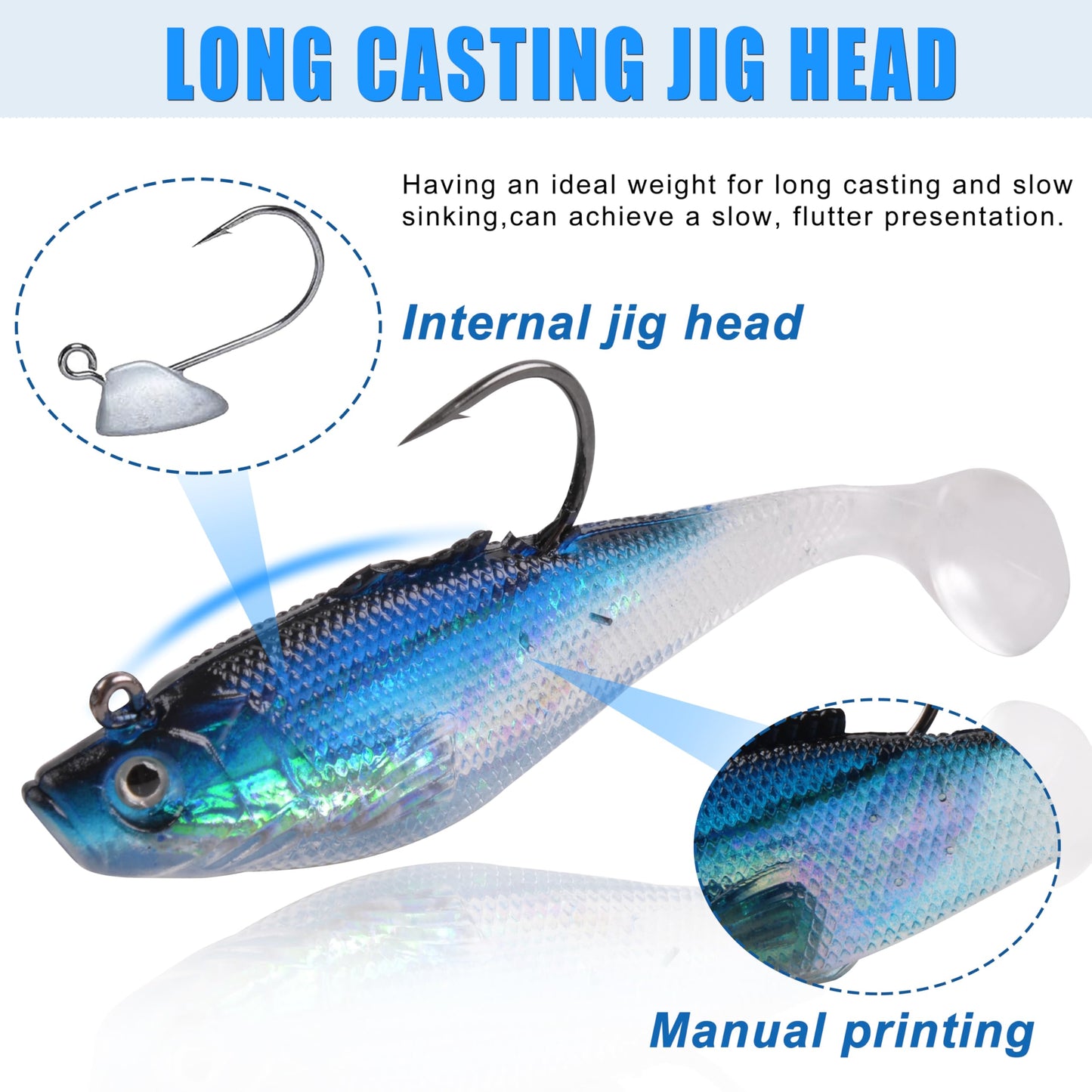 Pre-Rigged Swimbaits, 6/12pcs Paddle Tail Swim Baits Swim Shad Jig Head Fishing Lures Soft Plastic Swimbaits for Bass Trout Walleye Crappie 8cm 12pcs
