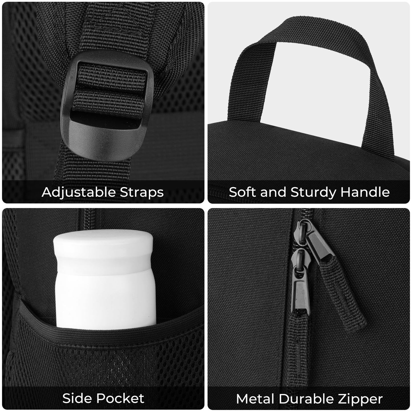 Atrgreu Black Backpack for Men and Women, Lightweight School Backpack Teen Boys Girls, Casual Bookbag, Daily-use Travel Laptop Backpack Fits 15.6 Inch Notebook