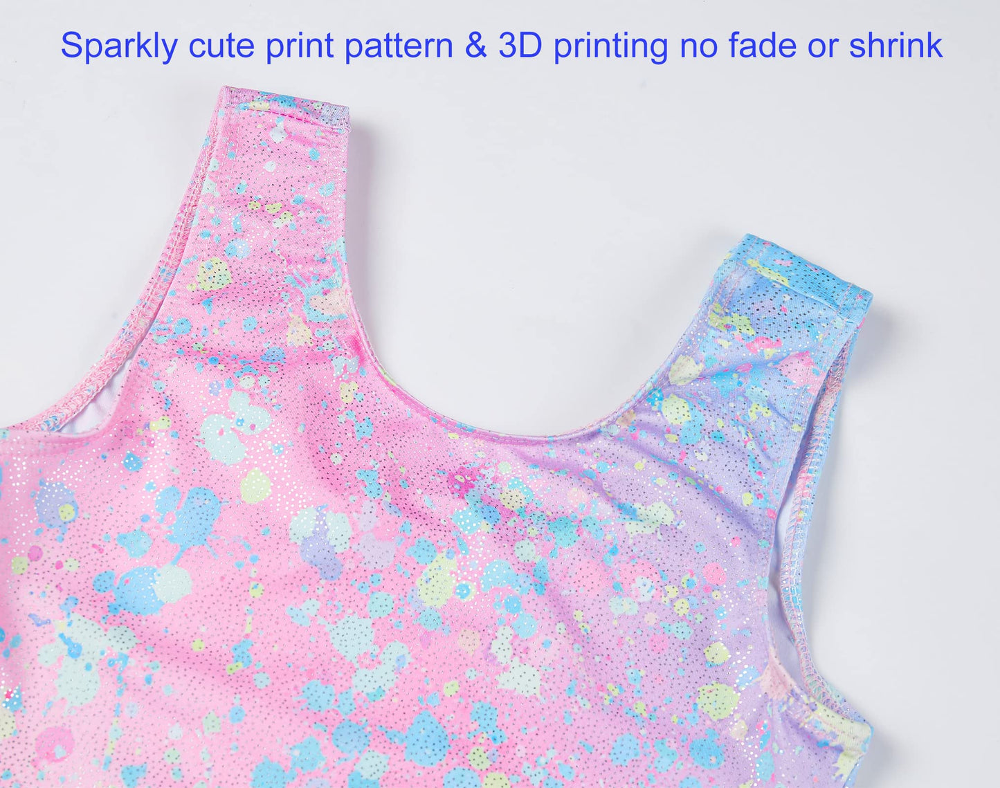 Domusgo Girls Gymnastics Leotards Size 9-10 Years Old Shiny Colorful Graffiti Dot Sleeveless Biketard with Shorts