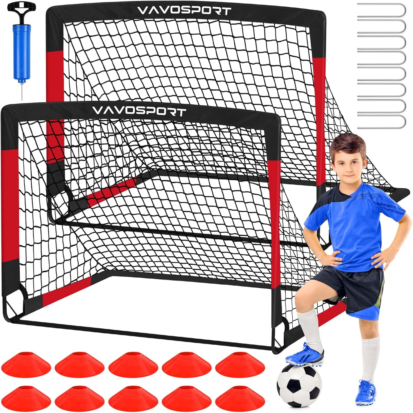 Kids Soccer Goals for Backyard Set, 2 of 4x3 / 6x4 ft Portable Soccer Goal Nets, Pop Up Mini Toddler Soccer Net Training Equipment & Ball, Cones for Ages 3-14, Outdoor Games Gifts for Youth