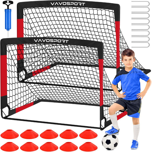 Kids Soccer Goals for Backyard Set, 2 of 4x3 / 6x4 ft Portable Soccer Goal Nets, Pop Up Mini Toddler Soccer Net Training Equipment & Ball, Cones for Ages 3-14, Outdoor Games Gifts for Youth